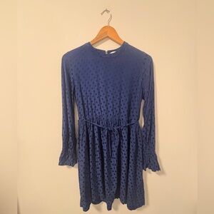Sandro Navy Blue Polka Dot Viscose Mini Dress with Flared Sleeves